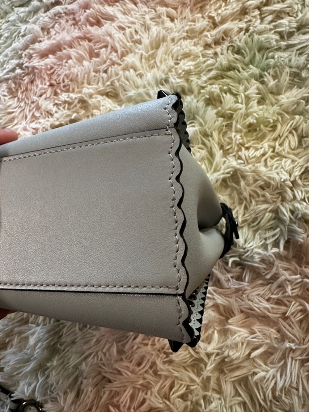 Fendi Peekaboo Mini Light Blue Studded Leather Two-Way Top Handle Bag - Picture 9 of 16